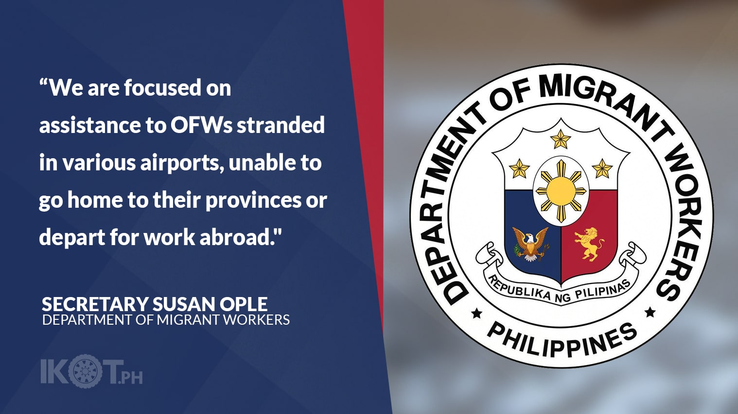 DMW GIVES ASSISTANCE TO OFWS STRANDED BY PAENG IKOT PH