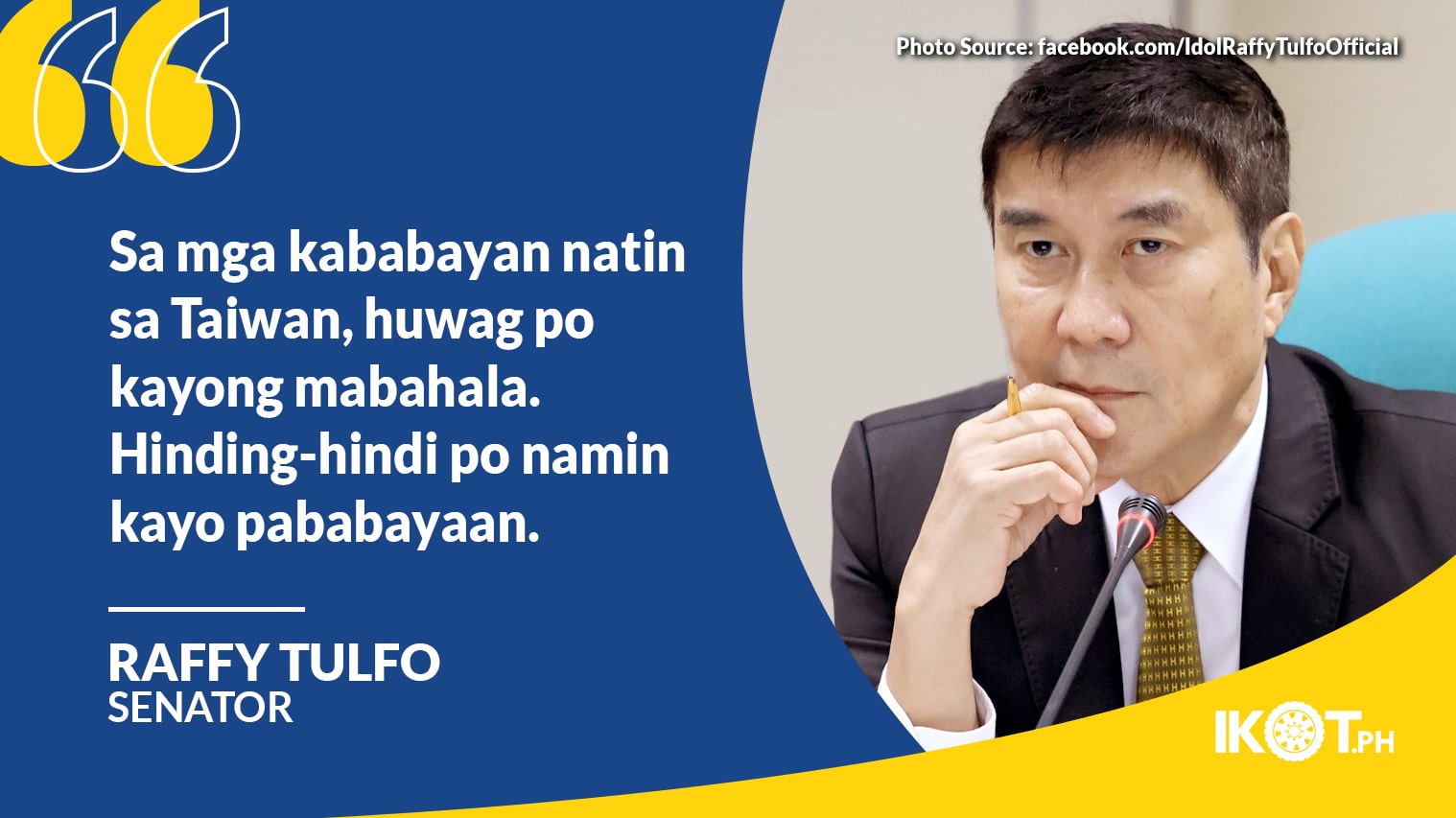 TULFO SLAMS CHINA ENVOY FOR THREAT ON TAIWAN OFWS — IKOT.PH