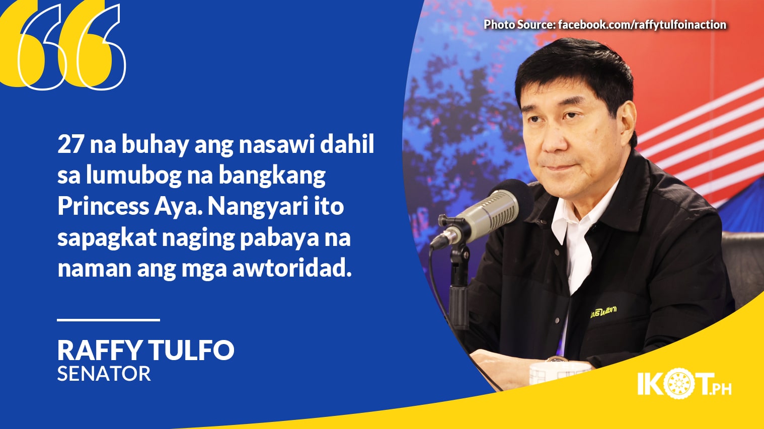 TULFO WANTS ACCOUNTABILITY FOR RIZAL BOAT TRAGEDY — IKOT.PH